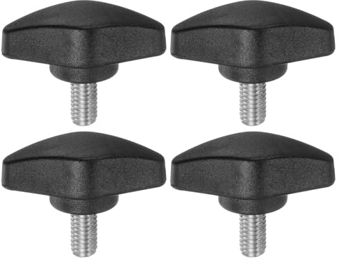 QUARKZMAN 4 stycken T-vingknappar, räfflade skruvar, M6 x 12 mm, standard yttre gängor, plast-T-knappar, handtag, handklämknappar, handtags-kantskruvar, svart