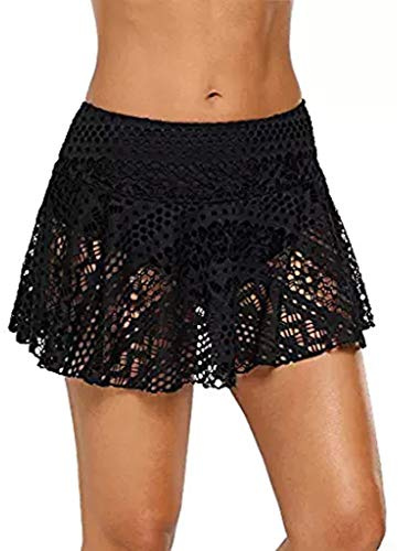 Gonna bikini da donna con slip interno, a vita alta, con pantaloncini, gonna da nuoto 2 in 1, gonna da spiaggia per sport acquatici, costume da bagno, gonna corta per spiaggia e piscina, Nero , XL