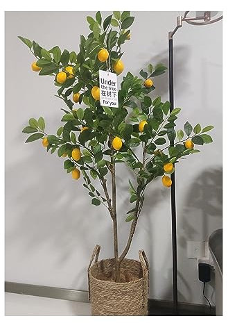 BOKNI Limoneros Artificiales realistas de 3, 5, 6 pies de Alto para el hogar, Sala de Estar, Sala de Estar, Grandes Plantas Artificiales de imitación con macetas de ratán, decoración de Lujo, Plan