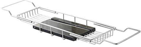 Tablett Badewannen-Caddy-Tablett, Home-Edelstahl-Badewannen-Tischregal Mit Marmor-Schneidebrett, Verstellbare Bad-Aufbewahrungsplattform Für Hotelduschkabine (Farbe: Silber + Weiß) (Silber + Schwarz)