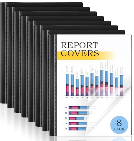 8 Pack Report Covers, COIDEA Report Covers with 3-Prong Fasteners, Presentation Folders for A4 and Letter Size Paper, Clear Front Report Covers Binder Bulk for School Business, 100 Sheet Capacity