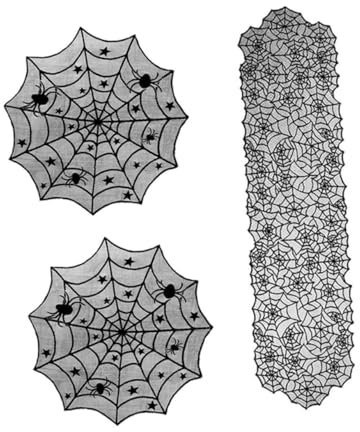 TOPBATHY Set Di Decorazioni A Forma Di Ragno Per Halloween 3 Pezzi Tovaglia in Pizzo Copritavolo A Forma Di Ragno Per Decorazioni Di Halloween