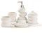 Umlaca Badezimmer Set Keramik – 5 Teile, Badezimmer Organizer mit Seifenspender, Seifenschale, Zahnbürstenhalter, Wattestäbchen Kanister, Hochwertiges Badezimmer Deko Set (Beige)