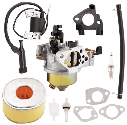 WateryWave Carburetor GX390 Carb Fit for Honda GX390 GX340 13HP Engine | Replace for 16100-ZF6-V01 16100-ZF6-V00 with Fuel Line Ignition Coil Air Fuel Filter Insulator Spark Plug, 11PCS(GX390-7KIT)