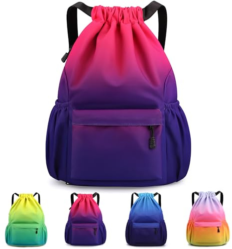 Sarmeley Drawstring Backpack Bags, Printed Drawstring Gym Bag for Men Women Girls Boys, Large Drawstring Bags Waterproof Gradient Draw String Bag Swimming Bag for Sport Shopping, Dark Purple