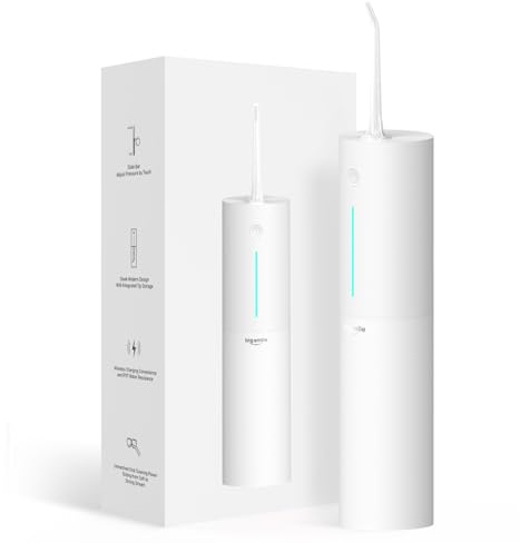 Bigsmile Water Dental Flosser Teeth Pick Portable Cordless Oral Irrigator 200ML Rechargeable Travel Irrigation Cleaner IPX7 Waterproof Electric Waterflosser Flossing Machine for Teeth (White)