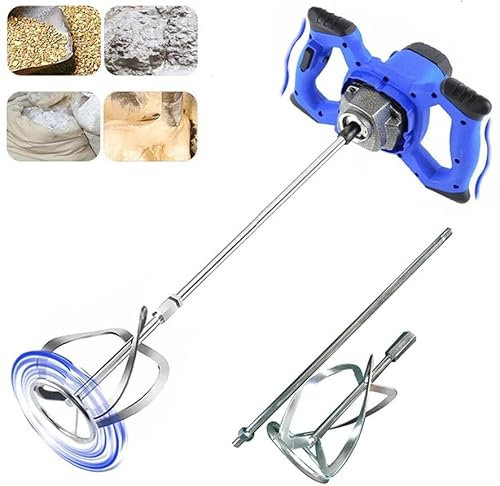 2600W Handheld Portable Paddle Mixer, Adjustable 6 Speed Stirrer Electric Mix Stirring Tool for Mortar Grouts Paint Cement Plaster Plastering,M14 Threaded Rod,Blue