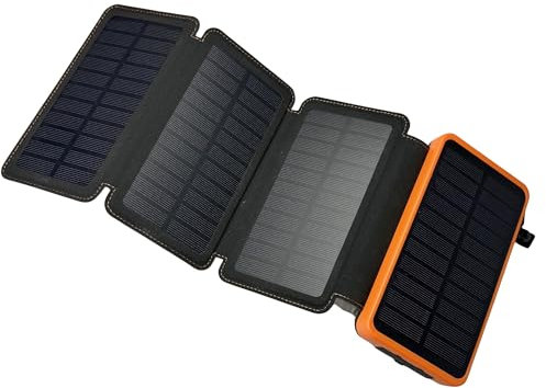 Solar Charger 20000mAh, Outdoor USB C Portable Power Bank with 4 Solar Panels, New 3A Fast Charge External Battery Pack with 2 USB Outputs Compatible with Smartphones, Tablets, etc. (Orange)