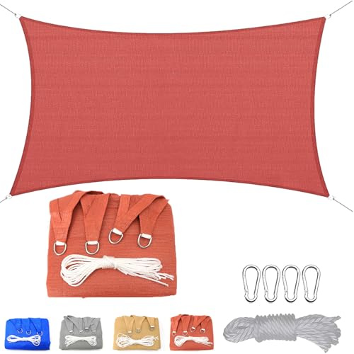 MAJINGC Rechteckiges Sonnensegel 3.5x3.5m HDPE-Sonnenschutz, UV-Schutz für Garten, Terrasse, Hof, Beiges Balkon-Sonnensegel mit Seil Rot