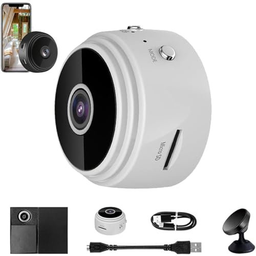 Mini telecamera di sicurezza magnetica wireless HD 1080p, wireless, per esterni, mini telecamera di sicurezza, telecamera nascosta, per casa, ufficio, auto, uso interno ed esterno (bianco)