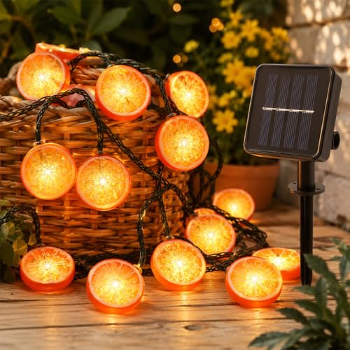 ENLACE Solar Lichterkette Orange, 5M 20 LED Zitronenscheiben Lichterketten, 8 Modi, Orangenscheiben Lichterkette für Aperol Deko, Halloween, Weihnachtsfeier, Garten, Karneval, Außen