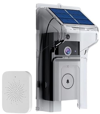 Sonnette visuelle sans fil à énergie solaire, caméra HD, capteur PIR, interphone vocal variable (blanc)