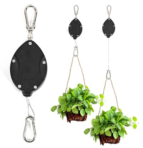 Bamworld 3 Pezzi Appendi Piante Retrattile Aggiornato, Sistema a Carrucola Auto-Bloccante per Appendere Vasi, Mangiatoie per Uccelli e Cestini da Giardino, Fino a 15kg