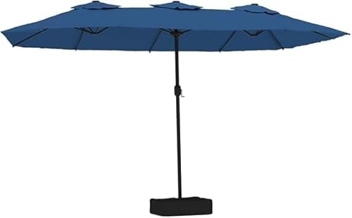 Parasol Double Extensible avec Éclairage LED, Parasol de Jardin Extérieur Résistant aux UV, Tissu Polyester et Mât en Fer, Parasol Terrasse et Balcon, Bleu Azur, Dimensions 449 x 265 cm