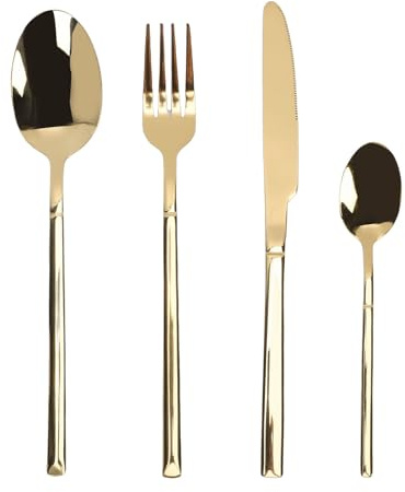 Oreilet 24 Delar Vintage Silverbestick Set för 6, Rostfritt Stål Bestick Set med Bordsknivar, Gafflar, Skedar, Serviser Bestick Set, Diskmaskin Säker för Bröllopsfest (Guld)