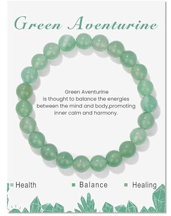 DiiWmme Natural Stone Healing Bracelet Green Aventurine for Women Mind Body Energy Balance Beaded Crystal Jewelry with Inspirational Card Yoga Meditation Inner Calm Gift for Her Mum Teen Girls