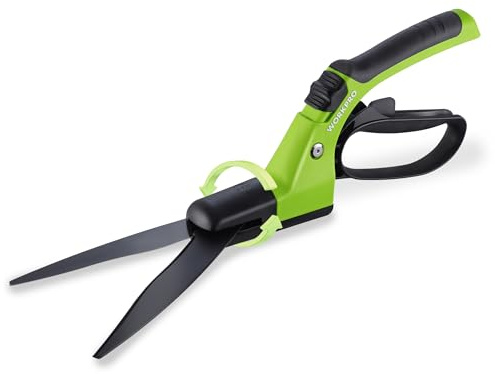 WORKPRO Grass Shears Handheld, Ultra-Sharp Grass Clippers with 360 Degree Swivel Blades, Manual Grass Cutter with TPR Coated Handle, 15 Inch Garden Shears, Gardening Scissors for Precise Lawn Trimming