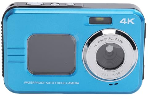 Fabater Fotocamera Subacquea, Fotocamera Subacquea 4K 48MP 11,5FT per Snorkeling, Autofocus Zoom Digitale 16X Doppio Schermo Punta e Scatta Digitale con Scheda da 32GB (BLUE)