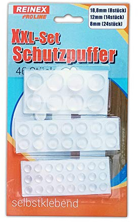 Reinex 46x SCHUTZPUFFER Ø 8/12/18,8mm selbstklebend Glasklar Stoßdämpfer Anschlagdämpfer Gummipuffer Stoßpuffer Türdämpfer Puffer Dämpfer 02