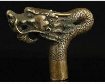 YUNHAO Gehstock-Knauf, 100 % reines Kupfer, Messing, für Senioren, Glücksbringer, alte Handarbeit, geschnitzt, Drachenstatue