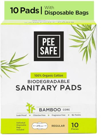 PEESAFE Ekologisk bomull, nedbrytbara sanitetskuddar (paket med 10, vanlig)