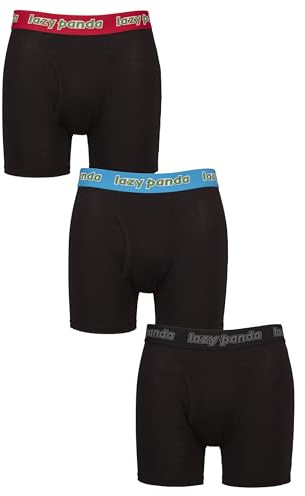 SockShop Lazy Panda Mens Bamboo Boxer Shorts Pack of 3 Black/Red/Blue Medium