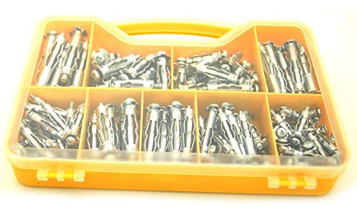 TOPWAY Hollow Wall Anchor Kits 140Pcs, Steel Metal Plasterboard Cavity Hollow Wall Fixings Screws Anchors Plugs Assortment Set 405505
