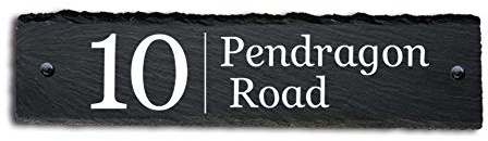 Natural Slate House Gate Sign Plaque Door Number Personalised Name UV Printed (30x7 cm RECTANGLE)