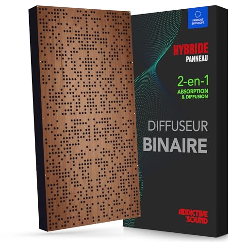 Addictive Sound Diffuseur Binaire Panneau Acoustique 120x60 cm, Brown | Hybride 2-en-1 : diffuse 250-9300 Hz et absorbe les basses, hêtre CNC fabriqué en UE, kit mur et plafond, garantie 36 mois