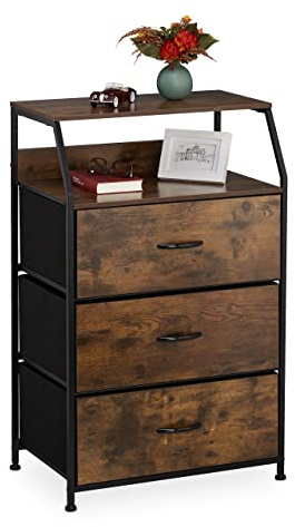 Relaxdays Kommode, 3 Schubladen, 2 Ablagen, Bücher & Deko, braun/schwarz | Regalkommode Industrial, HxBxT: 96,5x61x42 cm