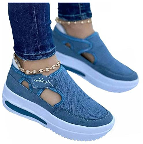 Zapatillas Primavera Mujer 2022, Zapatillas de Deporte de Primavera, Transpirables Zapatos de Lona con Plataforma, Casuales Zapatillas de Moda 2022 Mujer, CóModos Zapatos de Mal(Size:37EU,Color:Azul)
