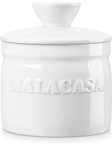 MALACASA, Serie REG, Französische Butterdose mit Deckel, 180ML Porzellan Buttertopf, Butterglocke - für frische, weiche Butter, Weiß.