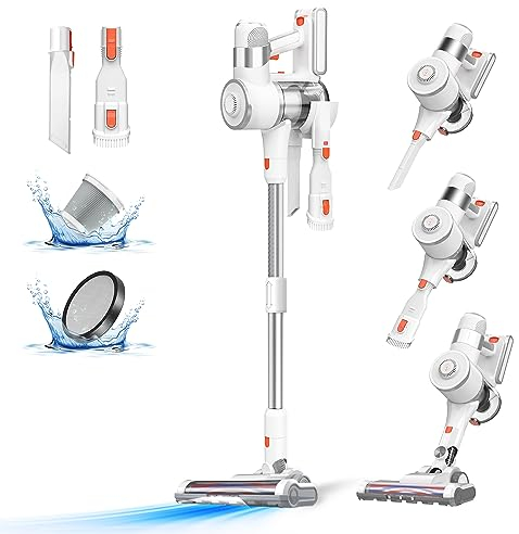 Ultenic U10 Pro Aspiradora Escoba sin Cable 30KPa, Autonomía 40Mins, Filtro HEPA, Potente 3 en 1 para Suelos, Alfombras y Pelo de Mascotas, Aspirador Vertical 2 Modos, Blanco