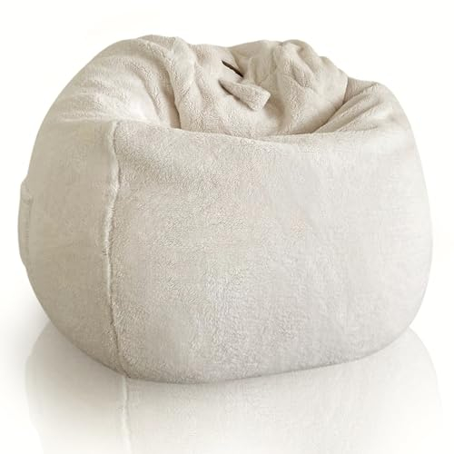 Aiire Pouf Poltrona Sacco Shearling Montone - Puffo per Sedersi XXL o Bean Bag Chair Morbido con Imbottitura per Decorazione della Camera da Letto - Puff Gigante Bianco