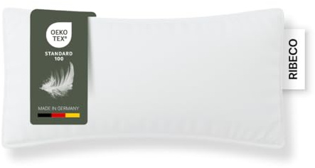 RIBECO GERMANY Federkissen Johanna, Kopfkissen 40x80 cm weiß mit optimaler Stützkraft für den Kopf- und Nackenbereich, hergestellt aus Federn & Daunen und anschmiegsamer Baumwolle, Made in Germany
