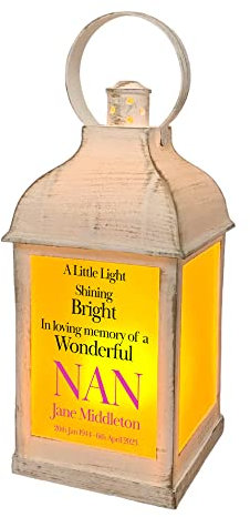 Personalised Nan in Loving Memory Graveside Lantern Gift with Flame Effect