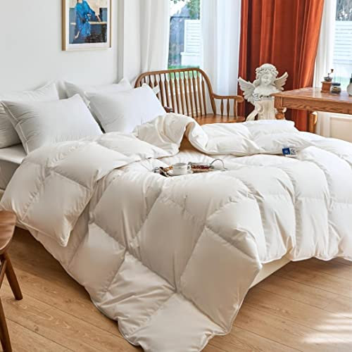Royal Elite Feather Down Comforter Twin Size-Made in Canada-Oeko Tex 240TC Cotton Shell-Canadian Feather&Down Duvet Insert All Season-Hotel Down Duvet Insert-Cotton Duvet with Loops
