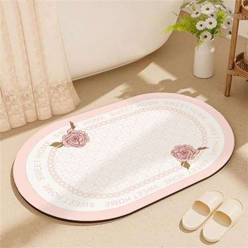 Badezimmerteppich, Badematte, Badematte Stein, Teppich Läufer, Stone Bath Mat, Badteppich Rutschfest Waschbar, Absorbierende Badematte, Duschmatte, Badvorleger, Duschvorleger, Carpet Pink-45x70cm