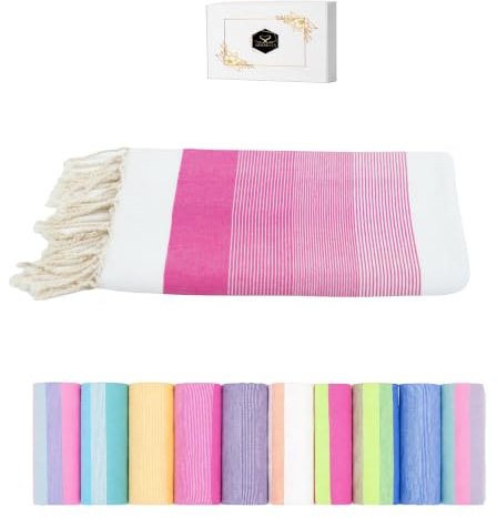 Sandrella | Hamamtuch | Recycelte Baumwolle | Sauna-, Strand-, Dusch-, Bade- & Yogatuch | 90x170cm | Verlauf – Weiß/Pink/Rosa