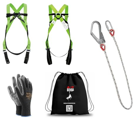 Profi Absturzsicherung Fallschutz SET Auffanggurt 2 Punkt EN361 inkl. Halteseil 1,6m EN354, Geeignet bis 140kg