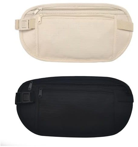 FuninCrea 2pcs Cintura Porta Soldi Nascosto, Marsupio Portasoldi per Uomo e Donna, Marsupio da Viaggio Invisibile con Fibbia Regolabile, Sottile Marsupio Sportivo, Marsupio Cintura da Viaggio