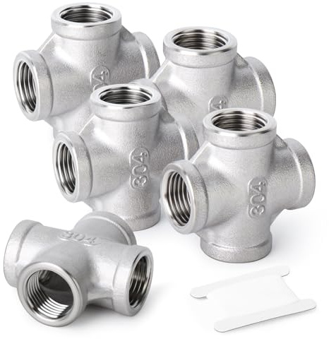 ERGAOBOY 5 piezas de acero inoxidable 304 1/2 hembra de 4 vías en cruz acoplamiento de tuberías, accesorios de tubería hembra