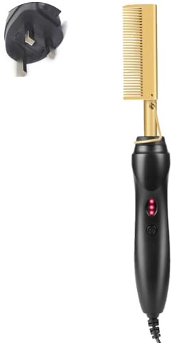 KMOCEPLY Portable Hot Comb Electric Hair Straightener for Wet and Dry Hair Electric Straightening Comb Anti-Scald Ceramic Beard Straightener Brush High Heat Press Comb for Curly Wigs (British)