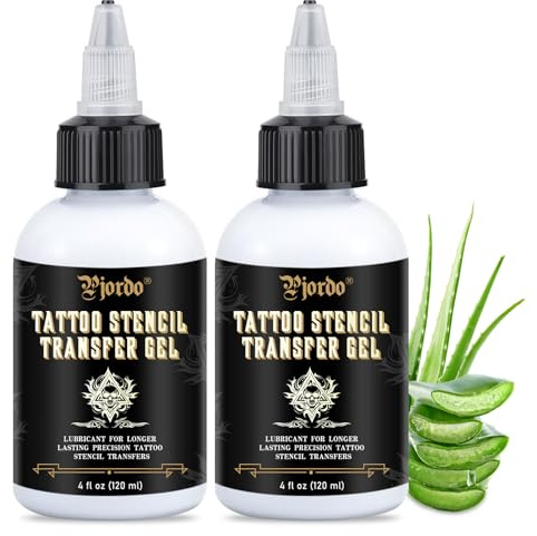 Pjordo 2PCS Tattoo Stencil Transfer Gel Solution, Safe & Long-Lasting Professional Tattoo Transfer Gel for Stickers Paper, Stencil Magic Cream for Tattoo Artists & Beginners, Temporary Supplies
