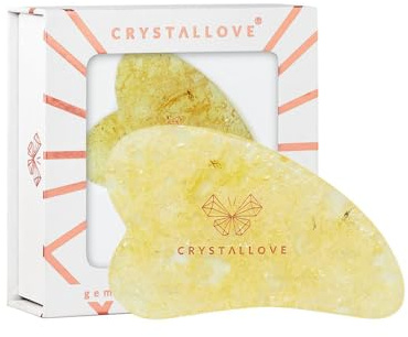 Crystallove Gua Sha Stein mit Zitrone Bernstein- Massageroller - Herzform - Guasha Board - Gesichtsmassage für Gesicht, Augen, Augenschwellungen Hautstraffung von Gesicht - Face Massager