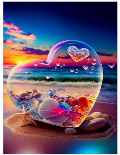 Daisen Art Diamant Painting bilder, Strand Diamond Painting Erwachsene, Herz Diamond Painting Set, Geeignet als Wanddekoration für Zuhause 30x40cm