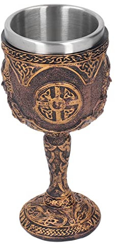 UPQRSG Gobelet À Vin Médiéval, Gobelet À Vin Nordique, Coque en Résine en Acier Inoxydable, Tasse À Bière Rétro Unique pour Cocktails, Whisky, Vin Rouge, Calice, Fans Vikings