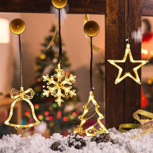 sanvpwsan 4-Pack LED String Light Christmas Curtain Light for Bedroom Battery Operated Warm White Curtain Fairy Lights Indoor