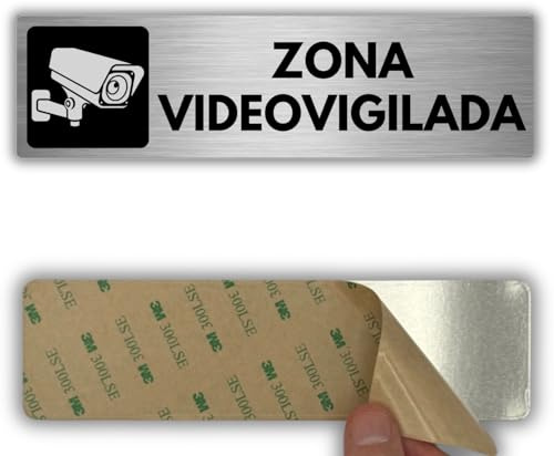 LEIASA | Señal Zona Videovigilada - 5x18 cm - Aluminio - Cámaras Vigilancia | Cartel Videovigilancia CCTV, Placa Aviso Grabación, Rótulo Área Vigilada, Adhesivo Alarma Conectada, Pegatina Videocontrol