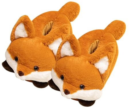 Pantoufles en peluche motif panda et renard, chaussons antidérapants confortables pour femme, chauds et confortables pour l'hiver froid, Medium